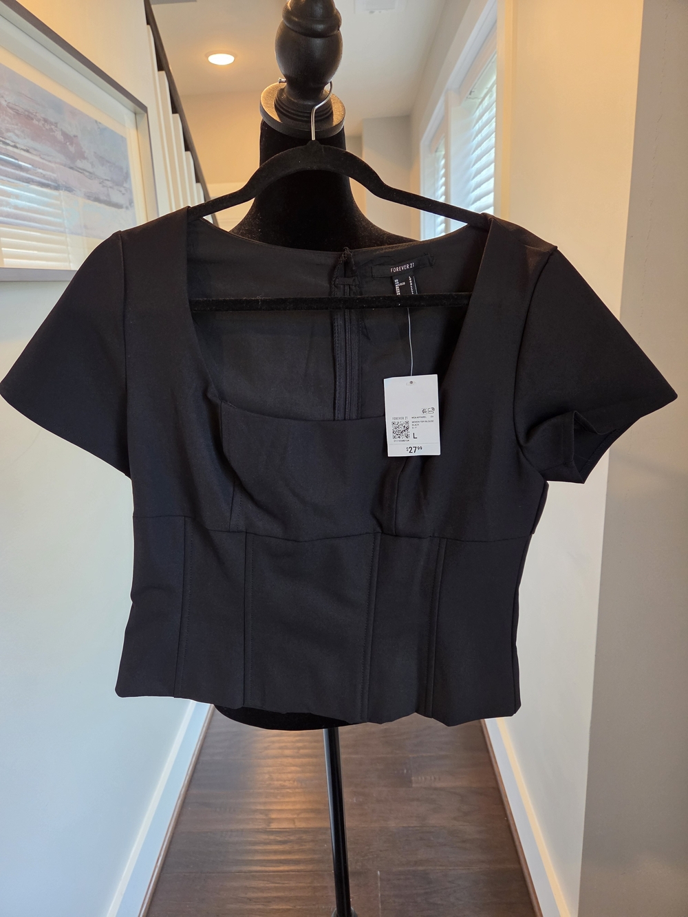 Fitted Black Square-Neck Crop Top - Forever 21